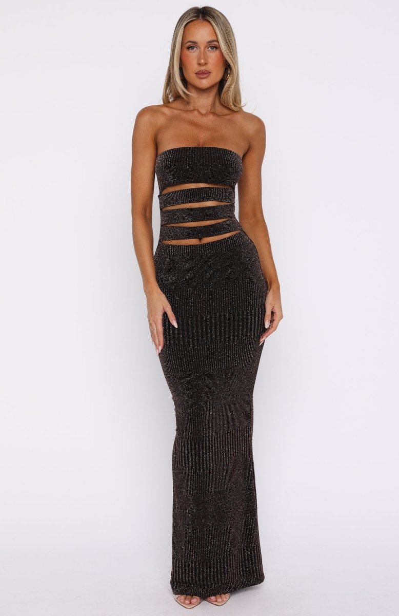 Glitter Hustle Strapless Maxi Dress Black - MISMIWFLOD436-1-XXS