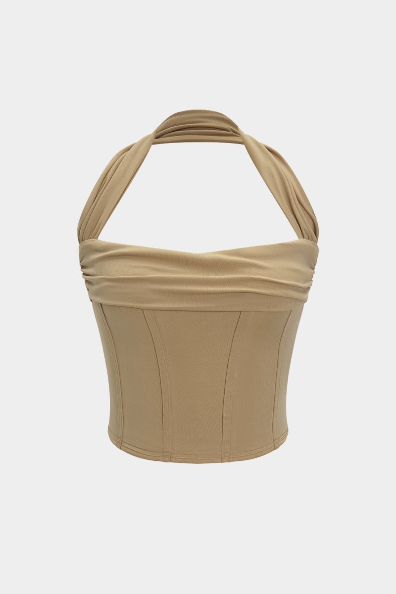 Halter Neck Ruched Top - MISMIMCWTT2503210072-KHAKI-XS