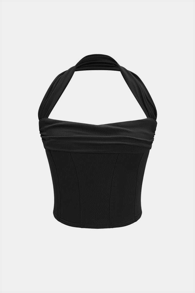 Halter Neck Ruched Top - MISMIMCWTT2503210072-BLACK-XS