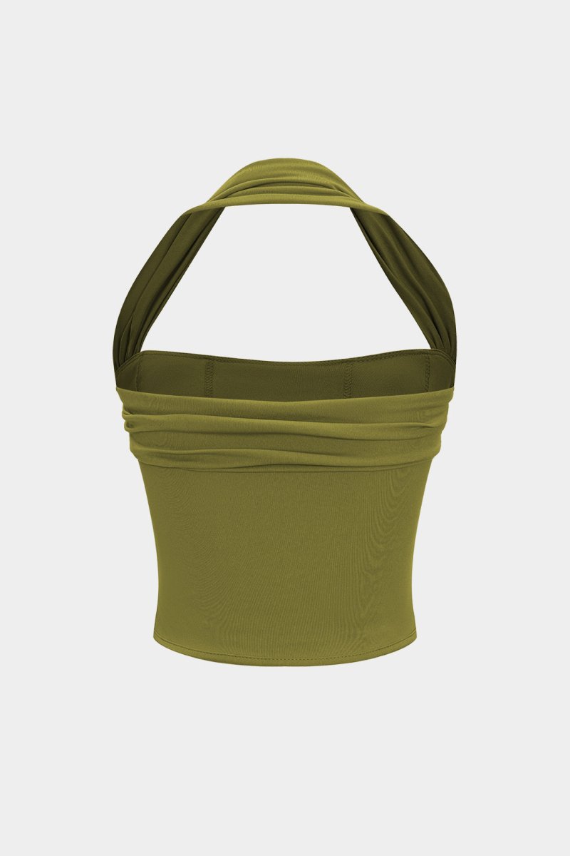 Halter Neck Ruched Top - MISMIMCWTT2503210072-GREEN-XS