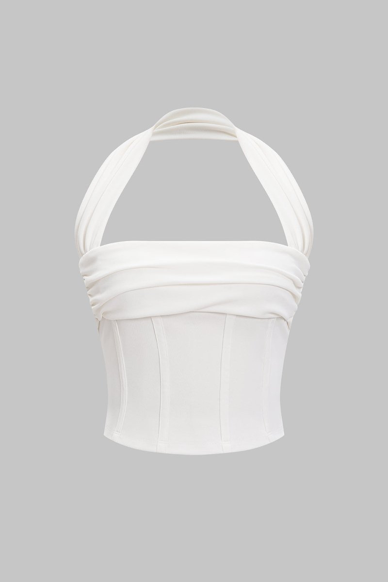 Halter Neck Ruched Top - MISMIMCWTT2503210072-WHITE-XS