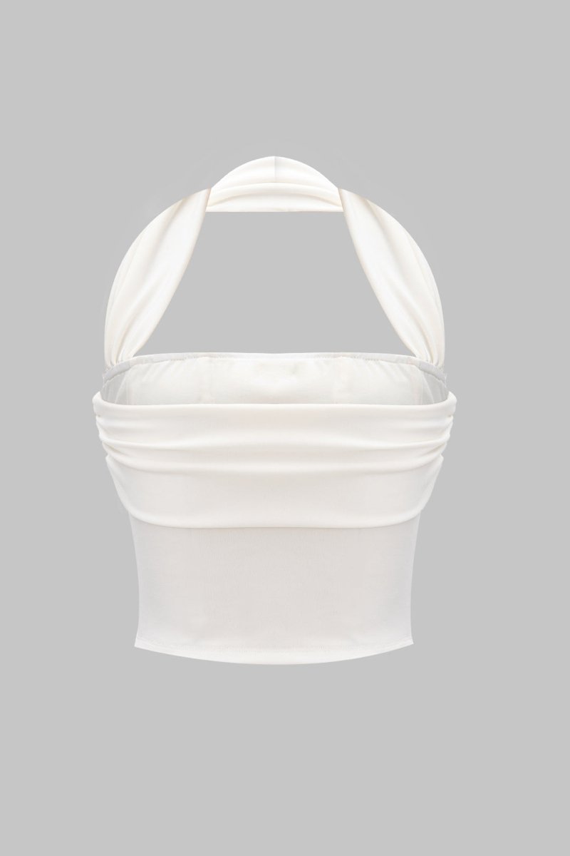 Halter Neck Ruched Top - MISMIMCWTT2503210072-WHITE-XS