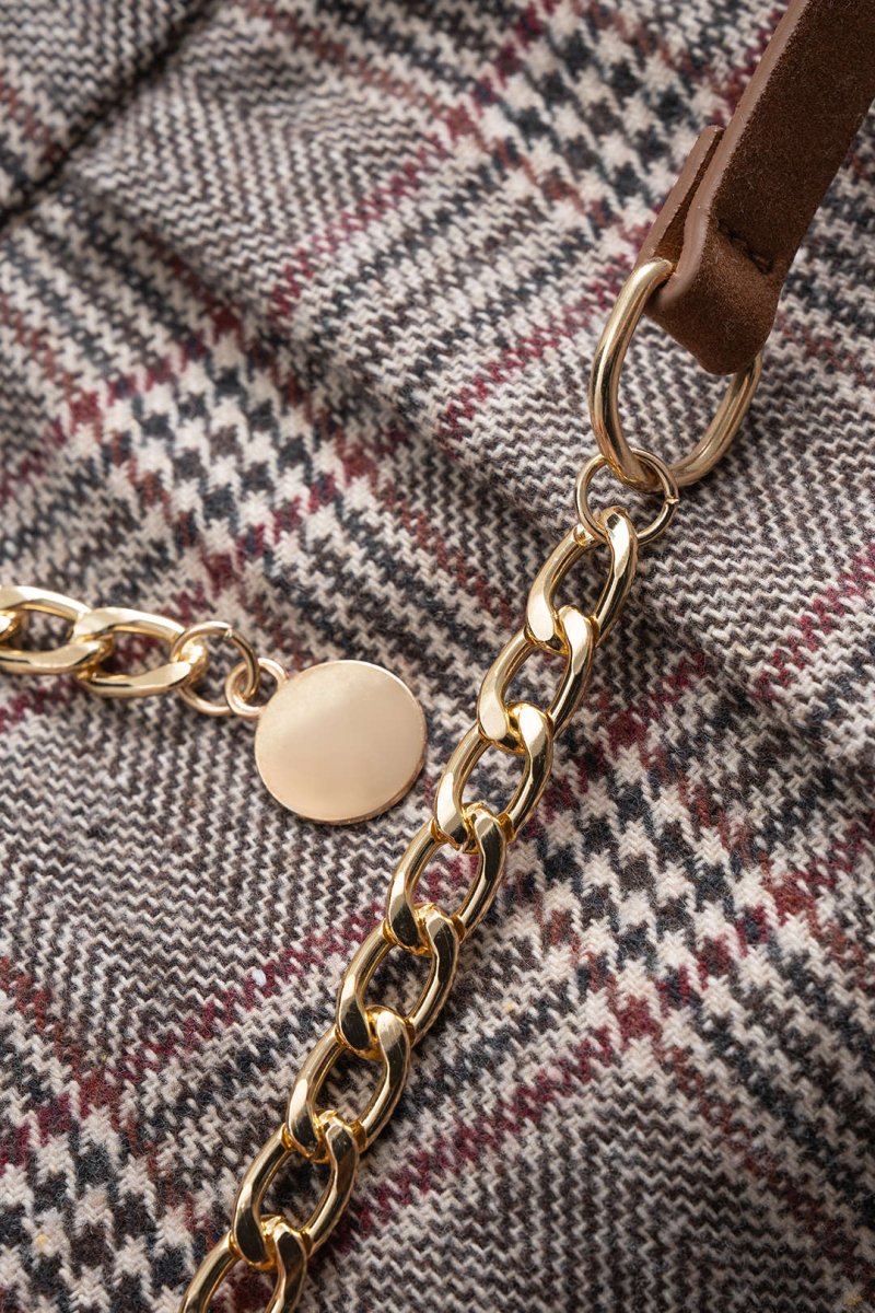 Houndstooth Print High Waist Trousers - MISMIMCWBT2509150043-MINK-XS