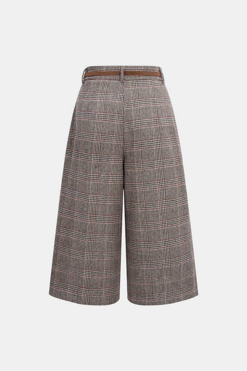 Houndstooth Print High Waist Trousers - MISMIMCWBT2509150043-MINK-XS