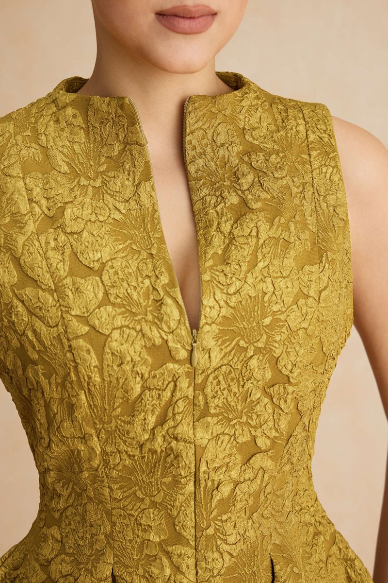 Jacquard Sleeveless Ruched Mini Dress - MISMIMCWDC2501080019-LIME-XS