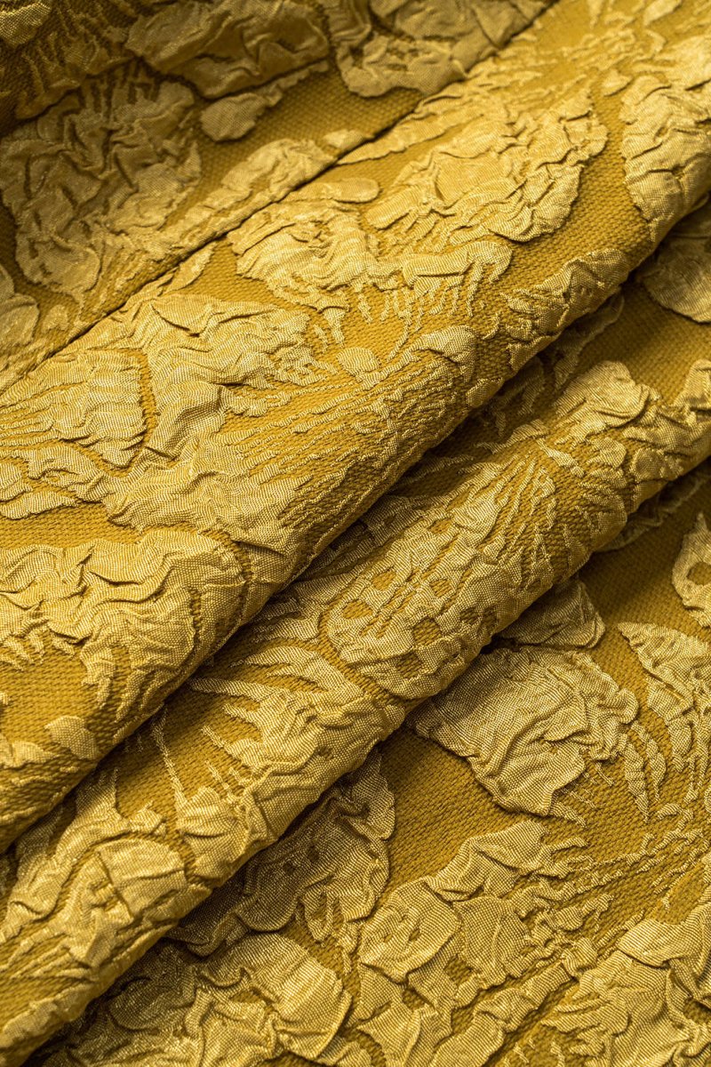 Jacquard Sleeveless Ruched Mini Dress - MISMIMCWDC2501080019-MUSTARD-XS