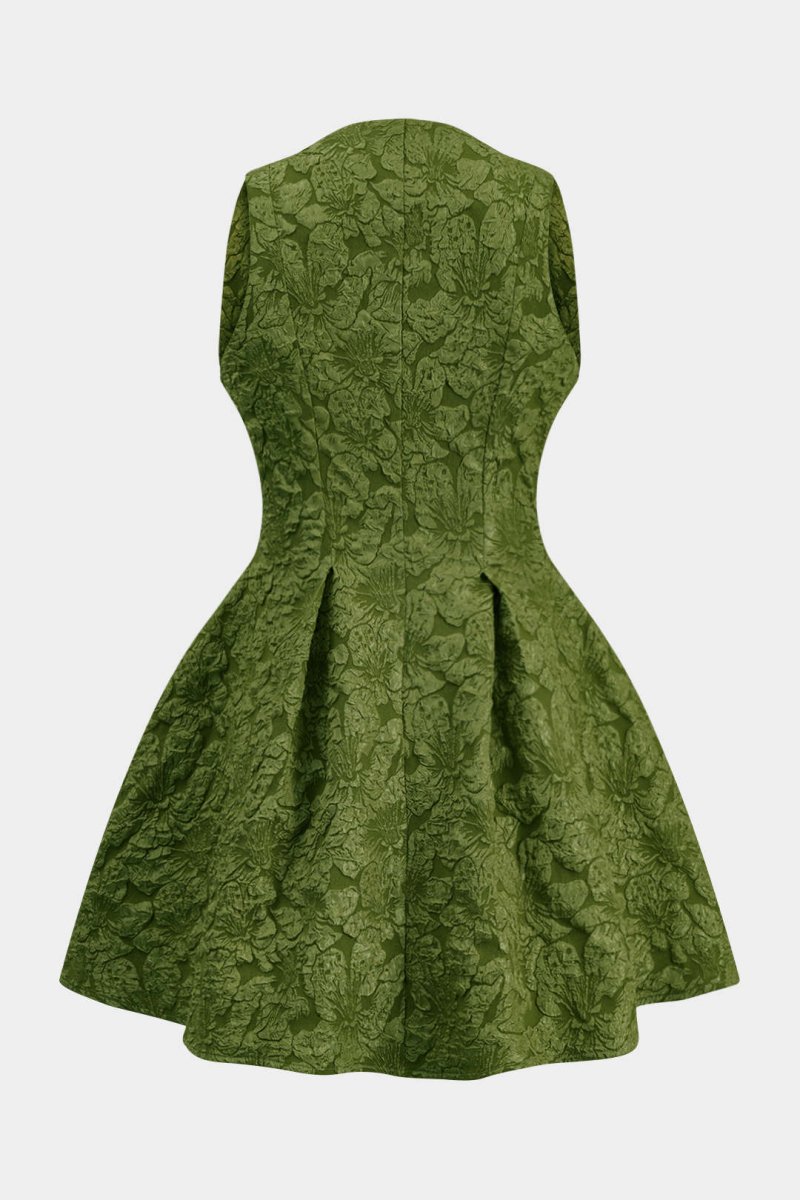 Jacquard Sleeveless Ruched Mini Dress - MISMIMCWDC2501080019-LIME-XS