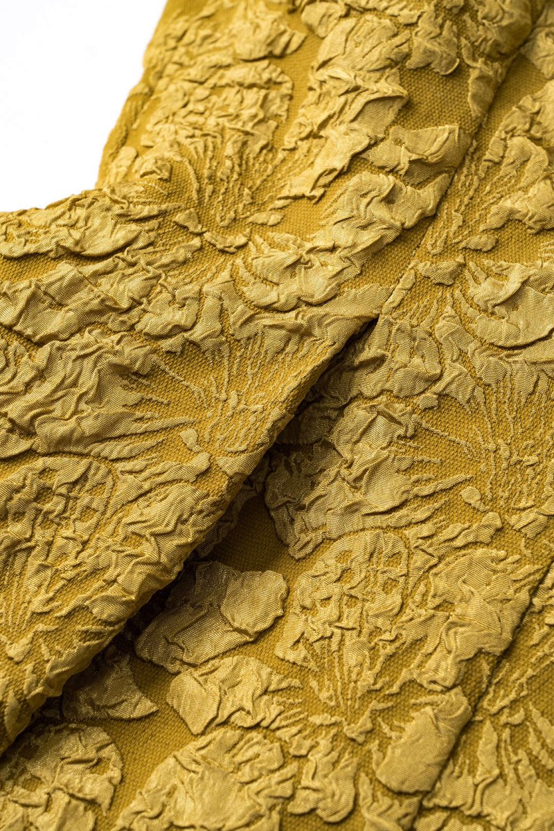 Jacquard Sleeveless Ruched Mini Dress - MISMIMCWDC2501080019-MUSTARD-XS