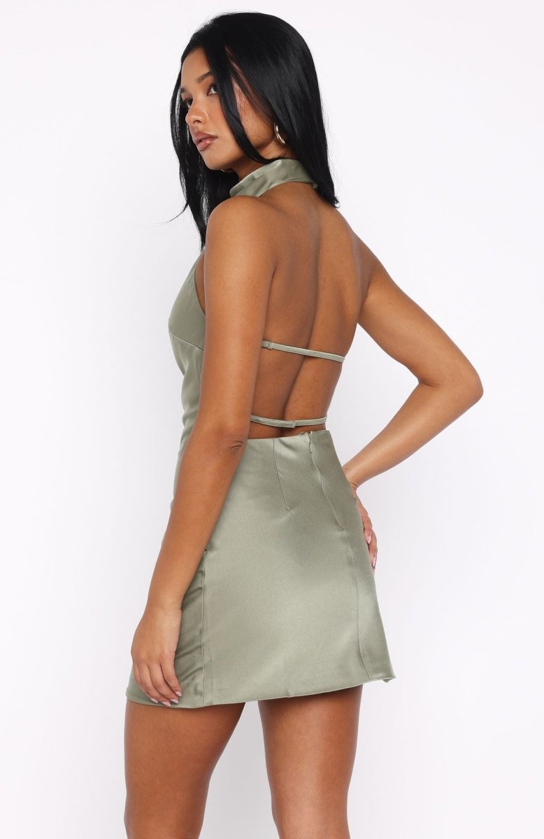 Just Small Talk Halter Mini Dress Khaki - MISMIEXK14-6-XXS