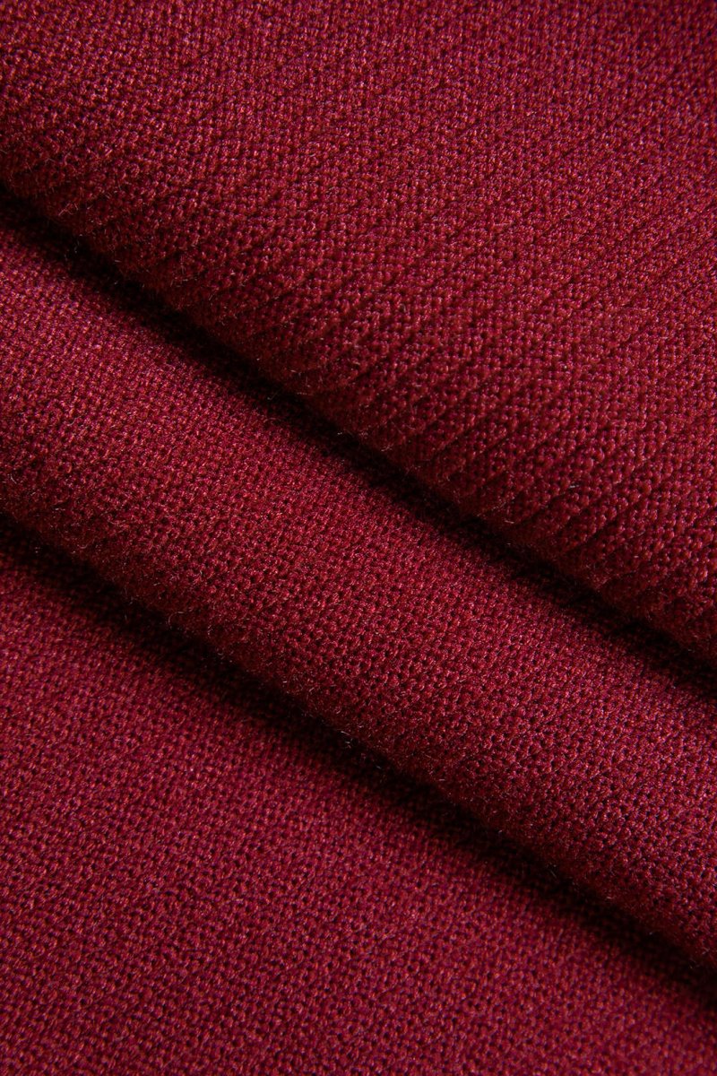 Knit Puff Hem Long Sleeve V - neck Dress - MISMIMCWKD2411040124-BURGUNDY-XS