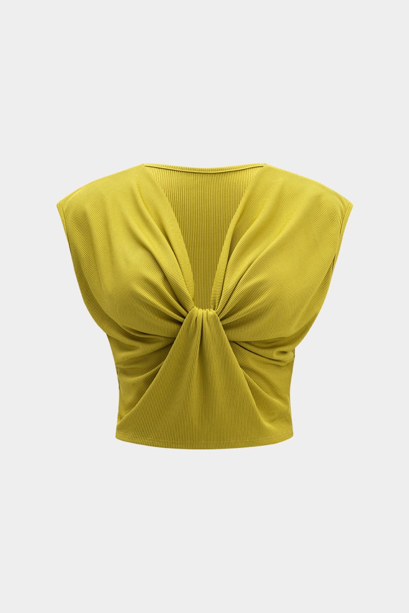 Knot Ruched Sleeveless Tank Top - MISMIMCWTT2502190074-LIME-XS