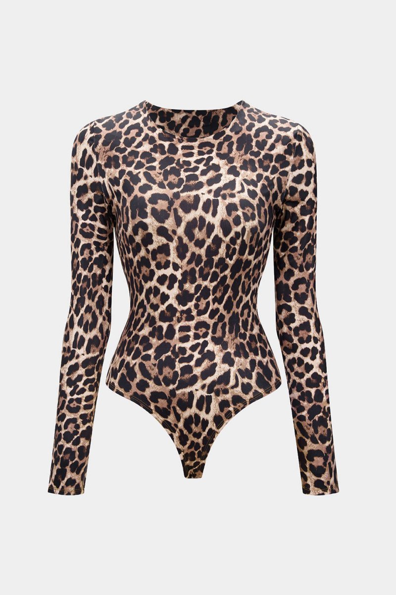 Leopard Print Long Sleeve Bodysuit - MISMIMCWTO2510110013-BROWN-XS