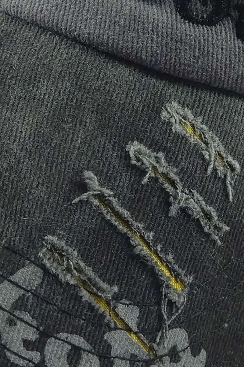 Letter Embroidery Distressed Baseball Hat - MISMIMCAHH2411190053-BLACK-F