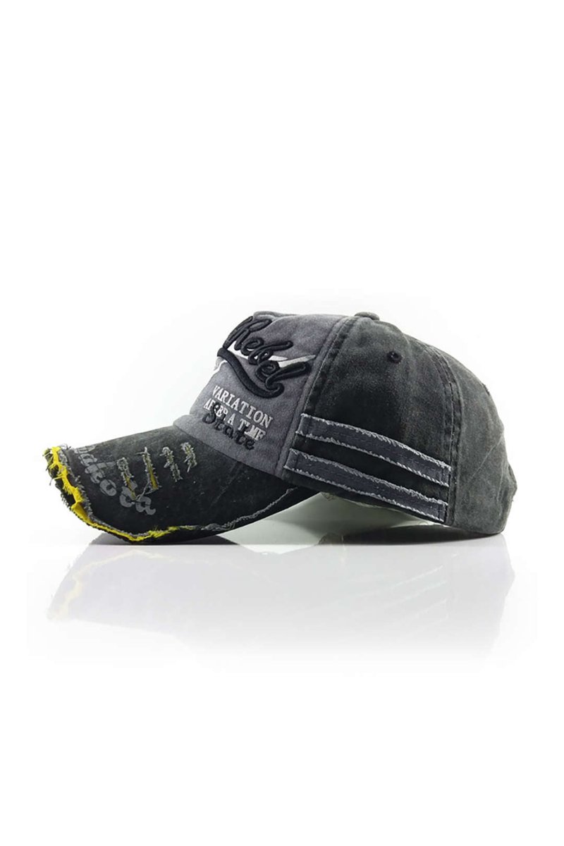 Letter Embroidery Distressed Baseball Hat - MISMIMCAHH2411190053-BLACK-F