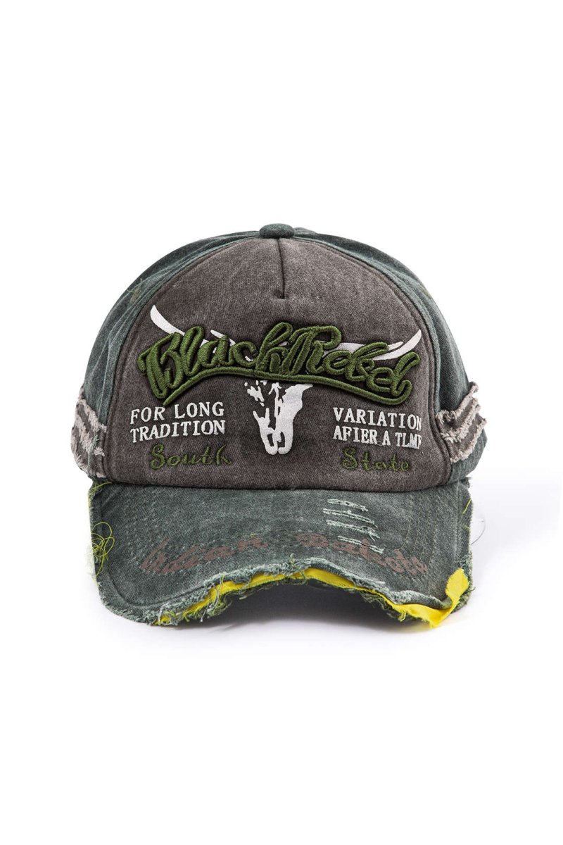 Letter Embroidery Distressed Baseball Hat - MISMIMCAHH2411190053-GREEN-F