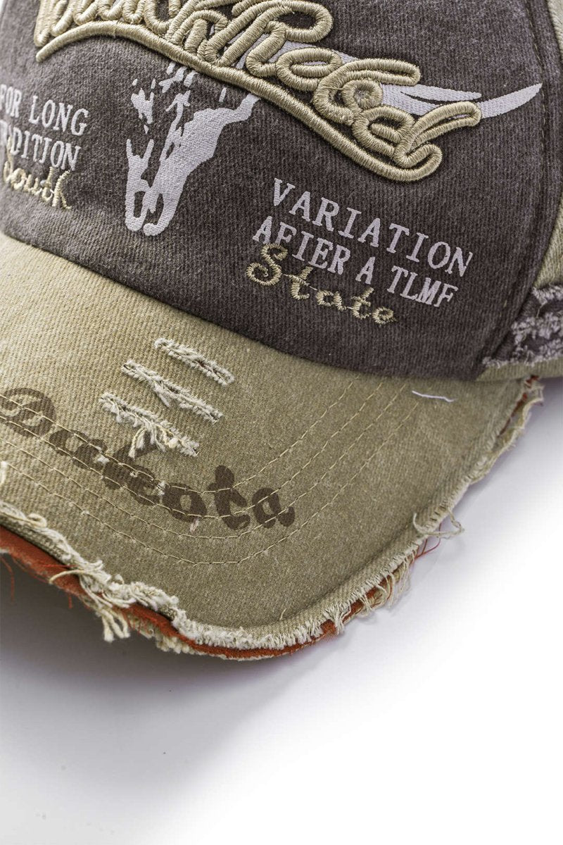 Letter Embroidery Distressed Baseball Hat - MISMIMCAHH2411190053-SAGE-F