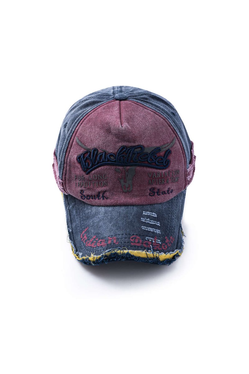 Letter Embroidery Distressed Baseball Hat - MISMIMCAHH2411190053-NAVY-F