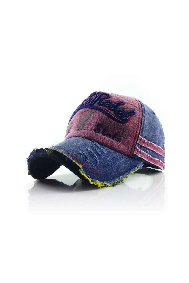 Letter Embroidery Distressed Baseball Hat - MISMIMCAHH2411190053-NAVY-F