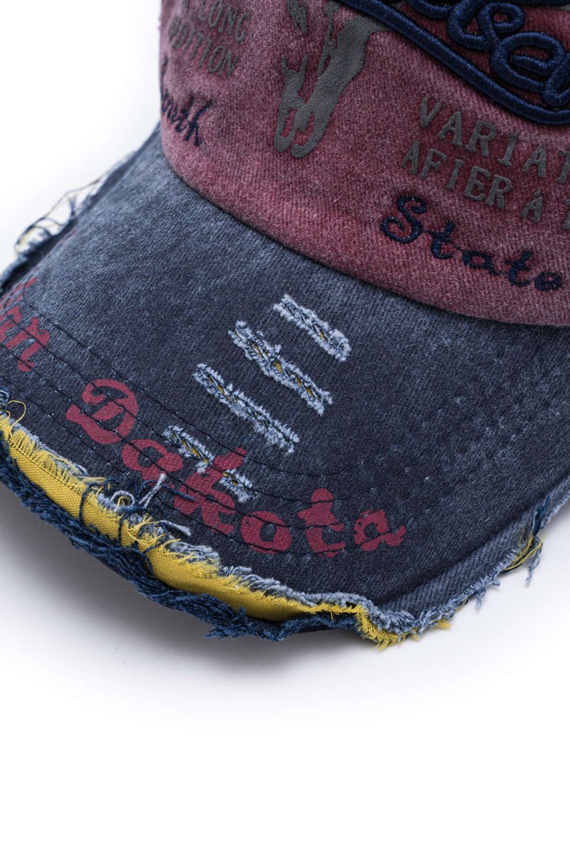Letter Embroidery Distressed Baseball Hat - MISMIMCAHH2411190053-NAVY-F