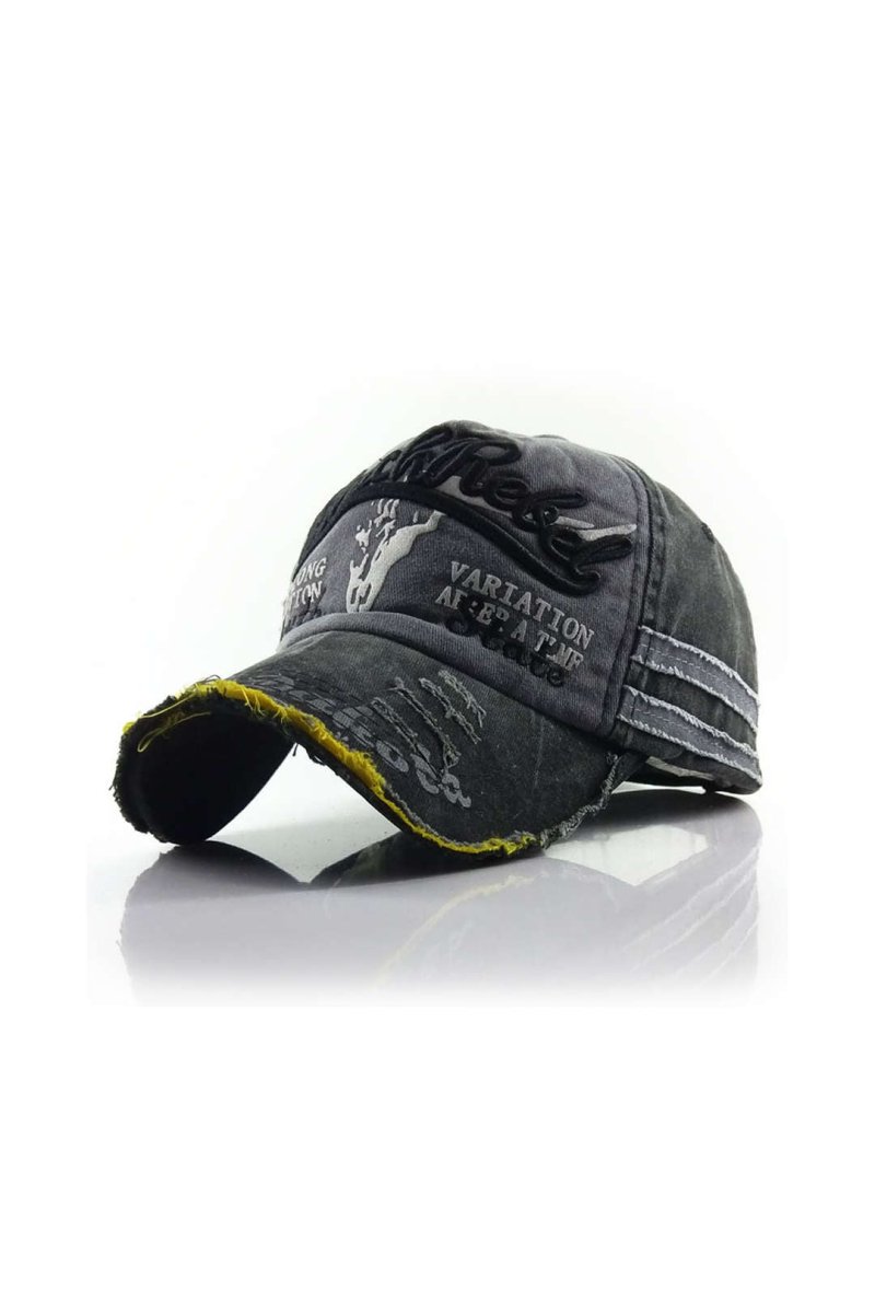 Letter Embroidery Distressed Baseball Hat - MISMIMCAHH2411190053-BLACK-F