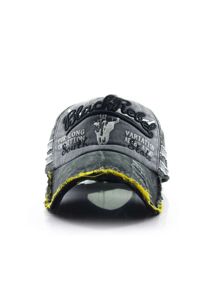 Letter Embroidery Distressed Baseball Hat - MISMIMCAHH2411190053-BLACK-F