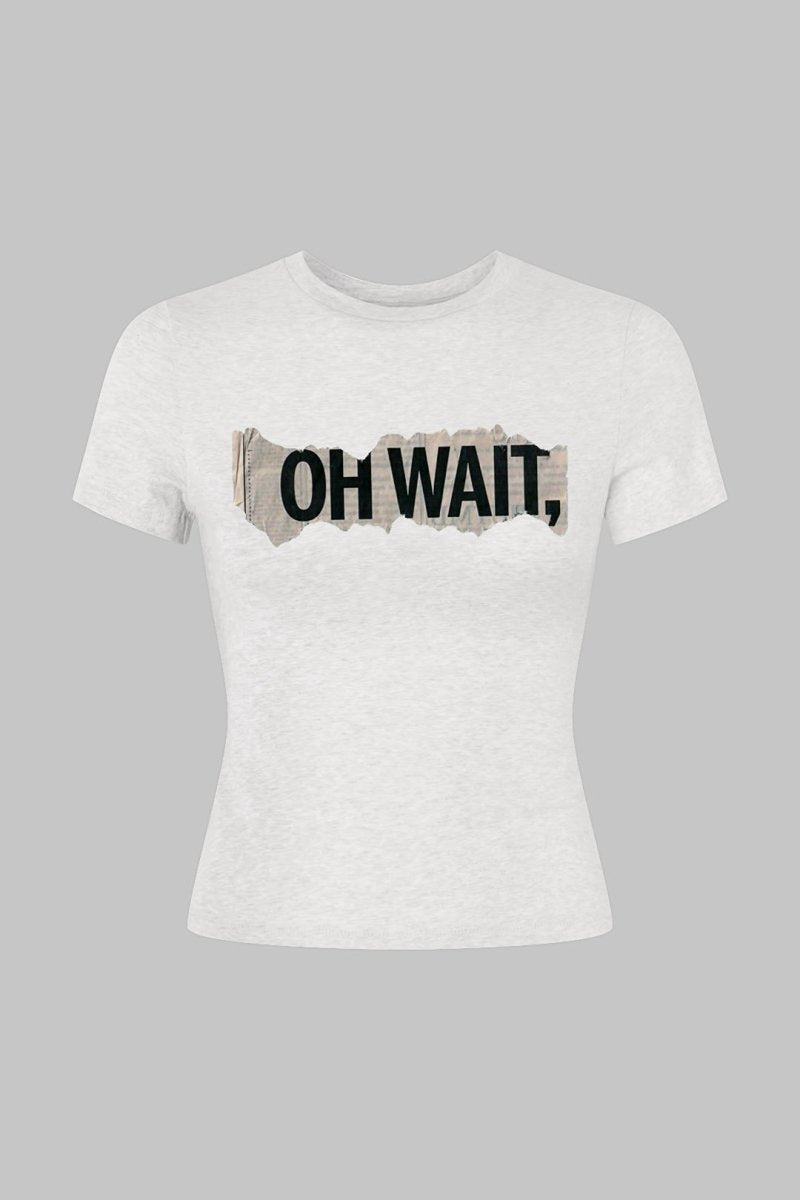 Letter Print Round Neck Short Sleeve T-Shirt - MISMIMCWTS2504270071-WHEAT-XS