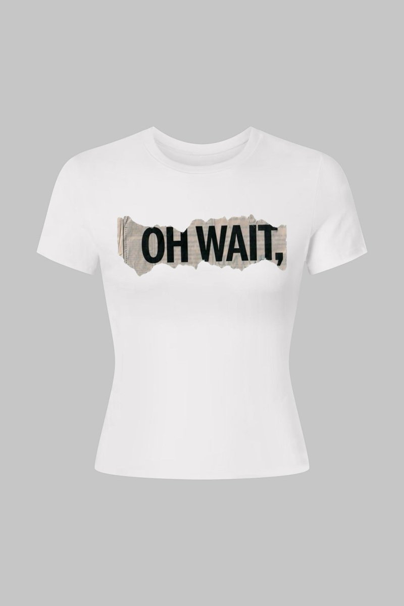 Letter Print Round Neck Short Sleeve T-Shirt - MISMIMCWTS2504270071-WHITE-XS