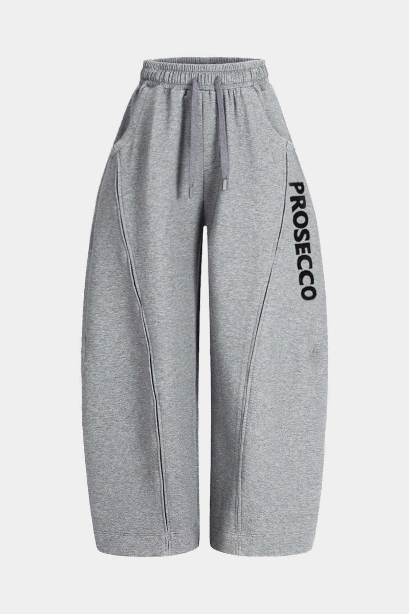 Letter Print Stitching Detail Trousers - MISMIMCWBT2509110105-GRAY-XS