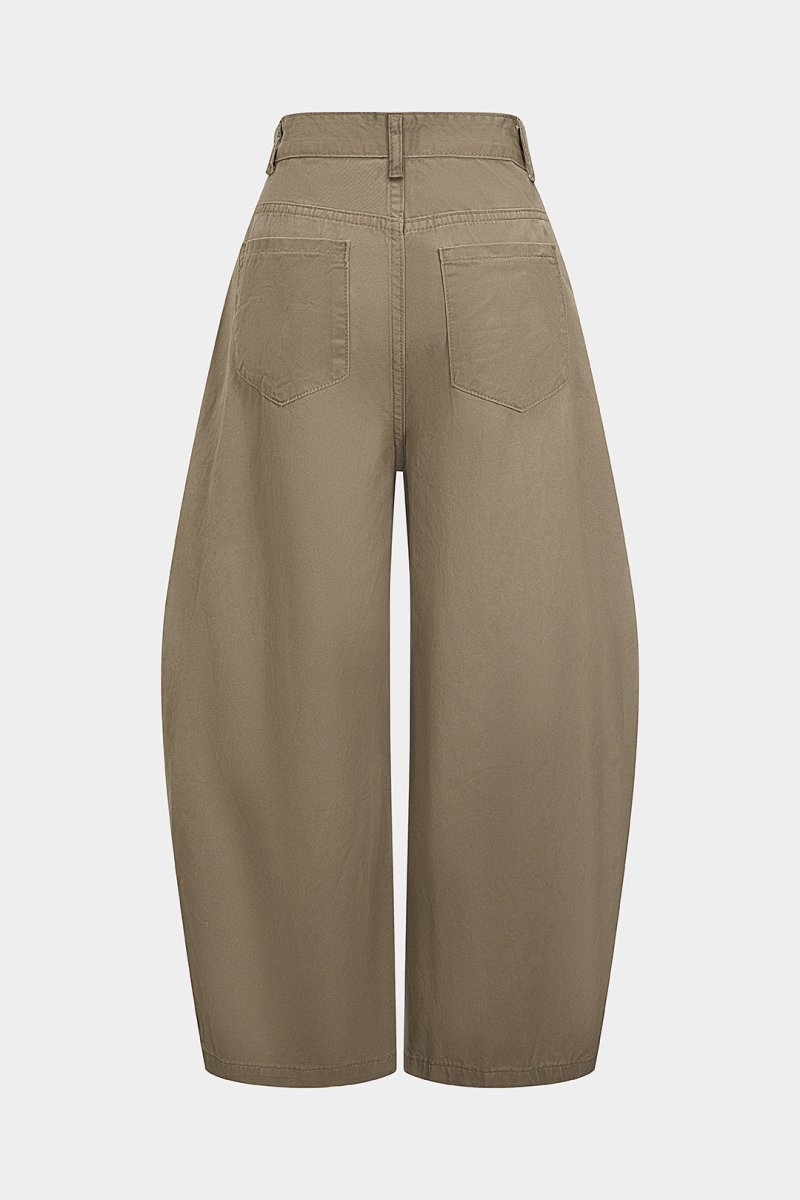 Letter Print Straight Leg Barrel Jeans - MISMIMCWNJ2509080136-KHAKI-XS