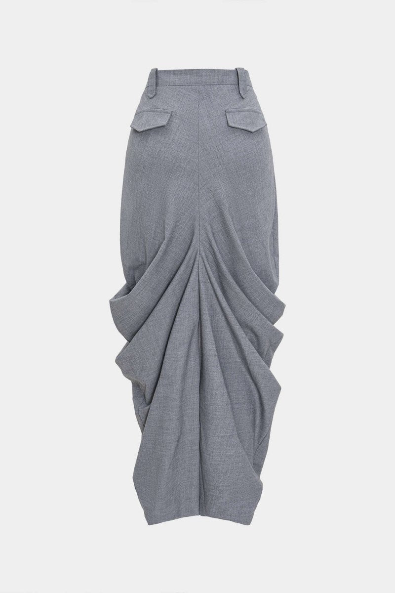 Linen Solid Ruched Skirt - MISMIMCWBK2504300049-GRAY-S