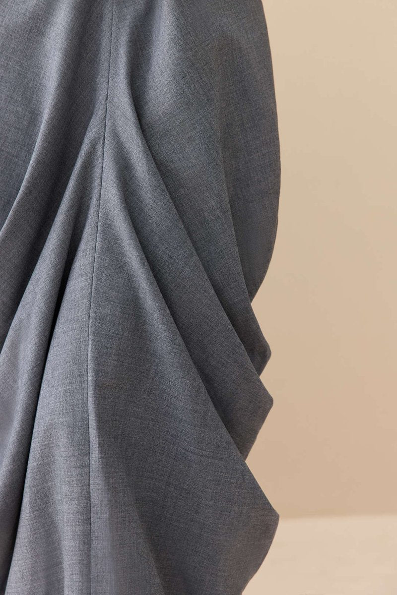 Linen Solid Ruched Skirt - MISMIMCWBK2504300049-GRAY-S