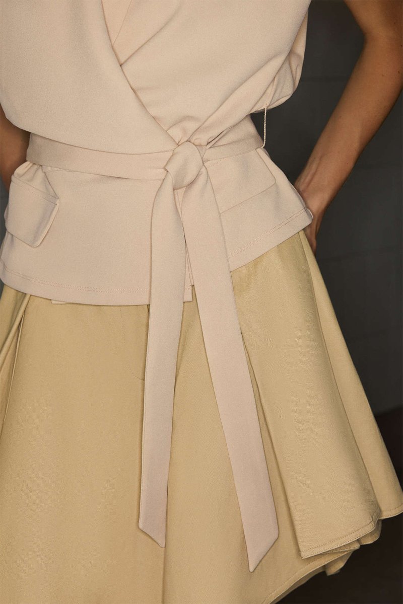 Linen Tie Front Asymmetrical Vest - MISMIMCWOV2507020009-KHAKI-XS