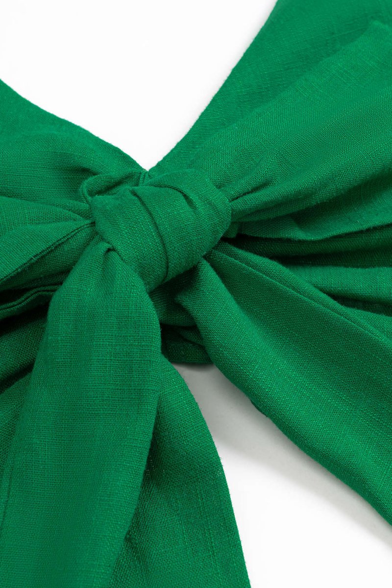 Linen V - Neck Halter Tie - Front Ruched Zipper Backless Cami Top - MISMIMCWTT2504140010-GREEN-XS