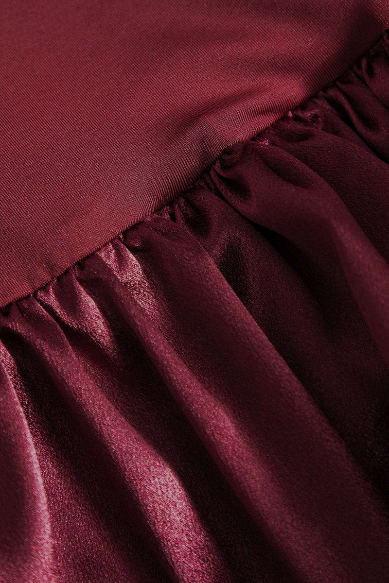 Long - Sleeve Puff Hem Mini Dress - MISMIMCWDC2410160035-BURGUNDY-XS