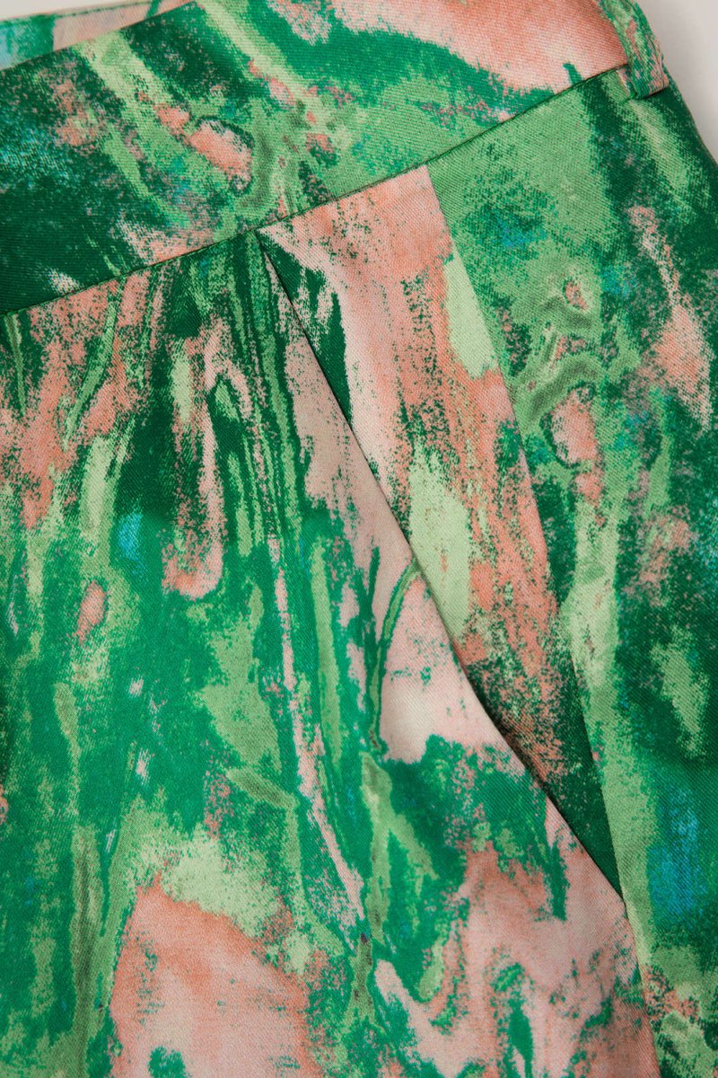 Marble Print High Waisted Full - length Straight Leg Pants - MISMIMCWBP2304260116-GREEN-XS