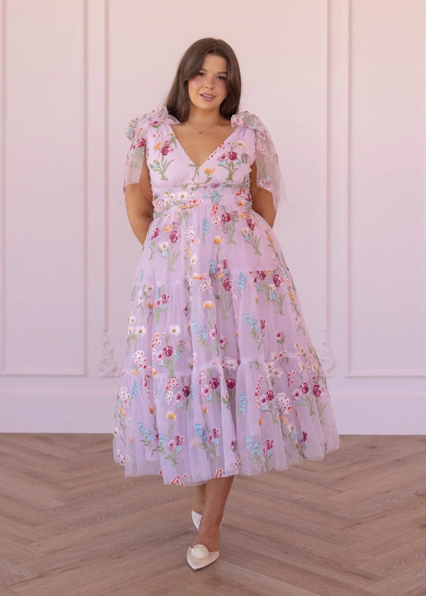 Margaret Floral Embroidered Midi Dress Pink - MISMIJK23051-W-PNK-XXS