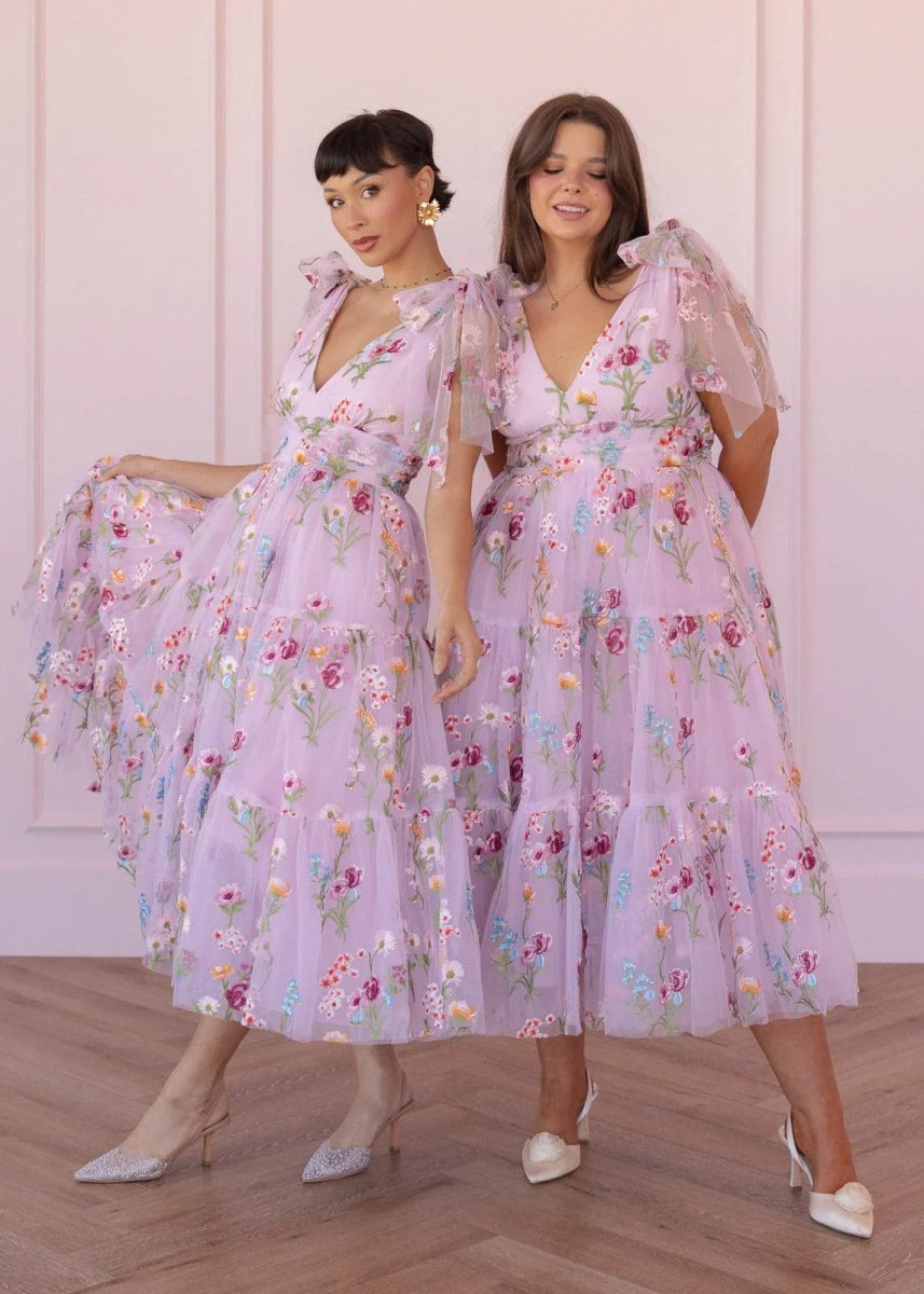 Margaret Floral Embroidered Midi Dress Pink - MISMIJK23051-W-PNK-XXS