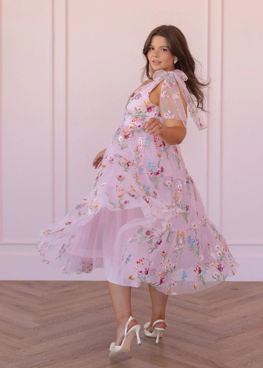 Margaret Floral Embroidered Midi Dress Pink - MISMIJK23051-W-PNK-XXS