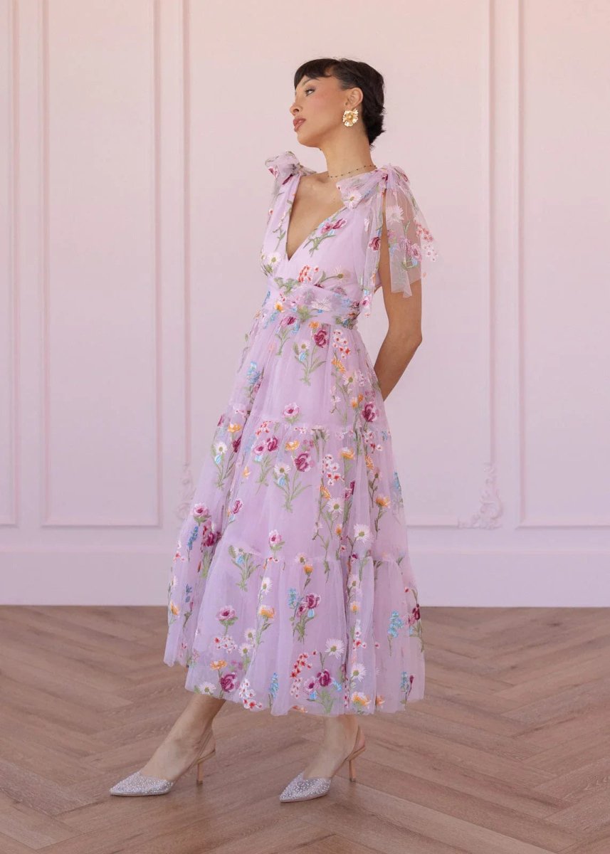 Margaret Floral Embroidered Midi Dress Pink - MISMIJK23051-W-PNK-XXS