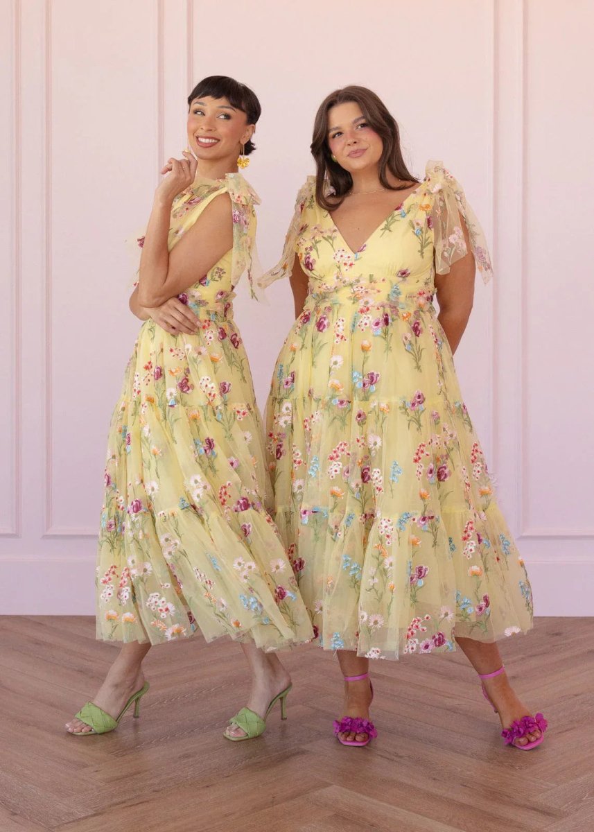 Margaret Floral Embroidered Midi Dress Yellow - MISMIJK23051-W-YLW-XXS