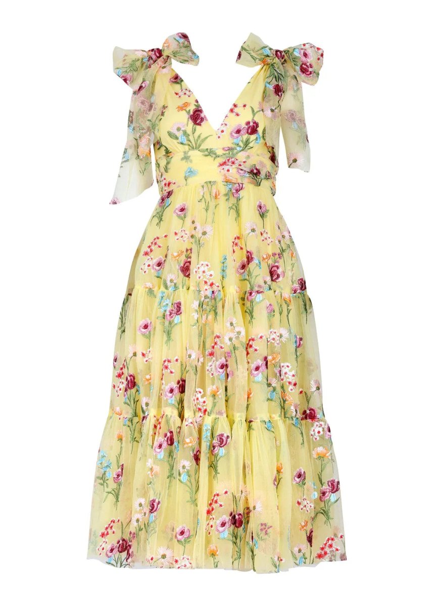 Margaret Floral Embroidered Midi Dress Yellow - MISMIJK23051-W-YLW-XXS