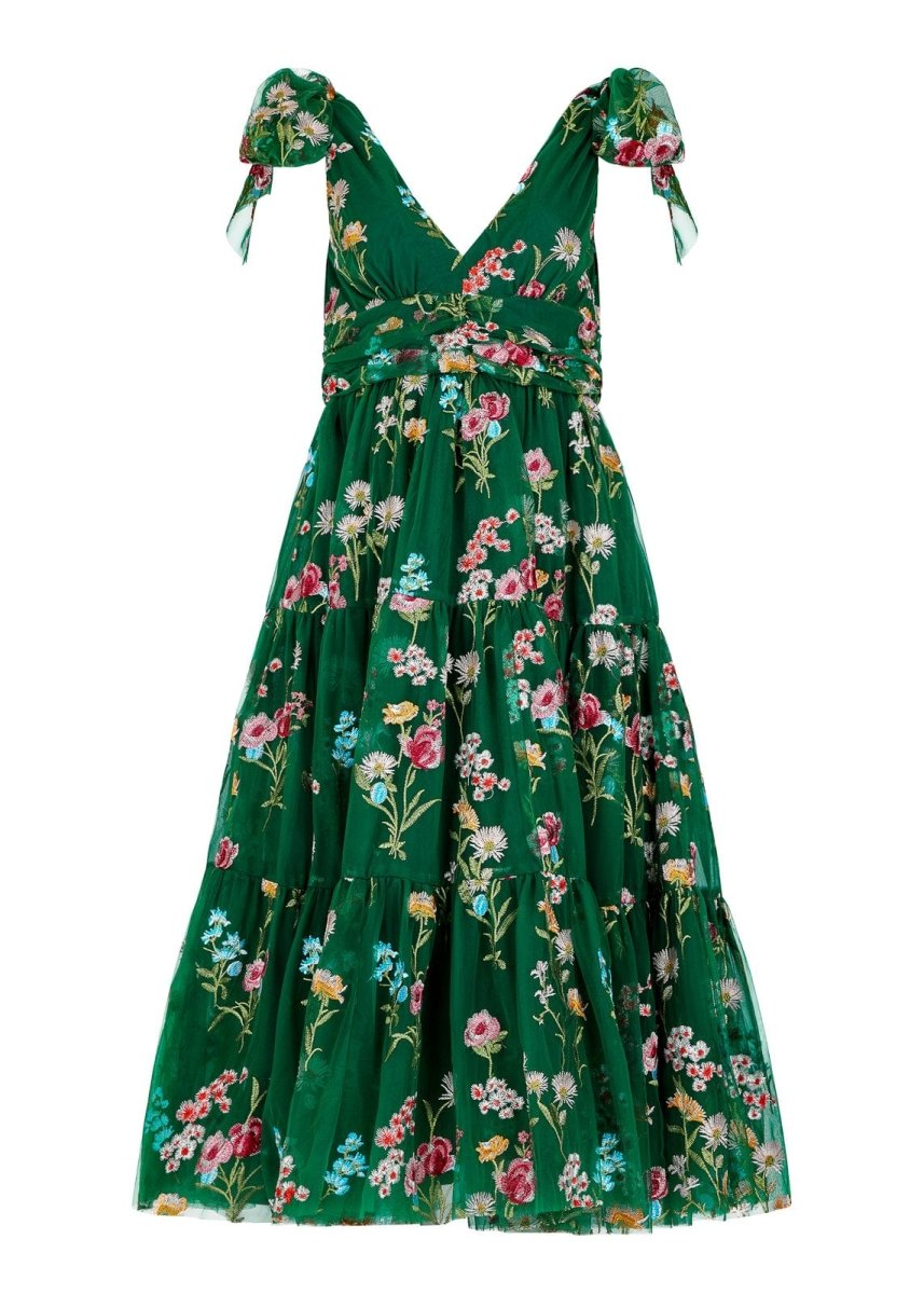 Margaret Floral Midi Dress Emerald - MISMIJK23051-W-GRN-XXS