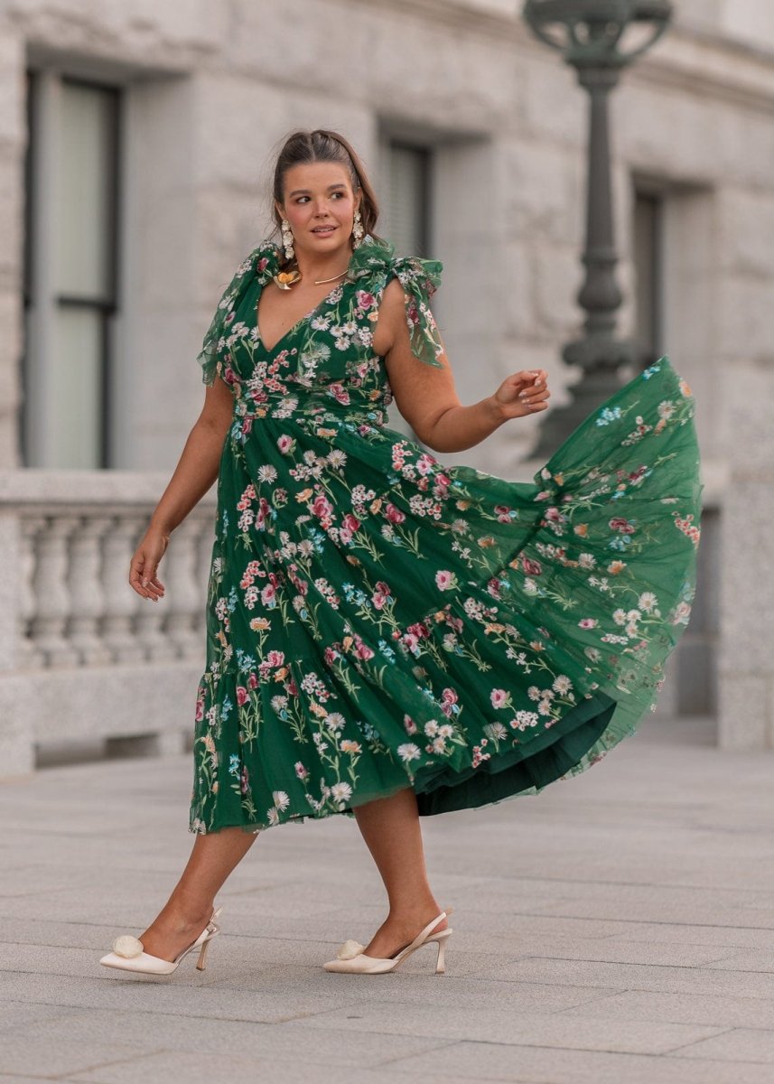 Margaret Floral Midi Dress Emerald - MISMIJK23051-W-GRN-XXS