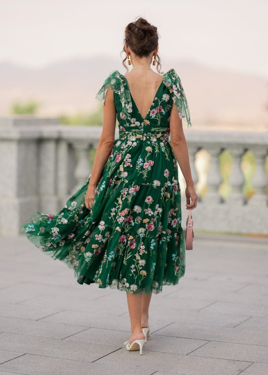 Margaret Floral Midi Dress Emerald - MISMIJK23051-W-GRN-XXS