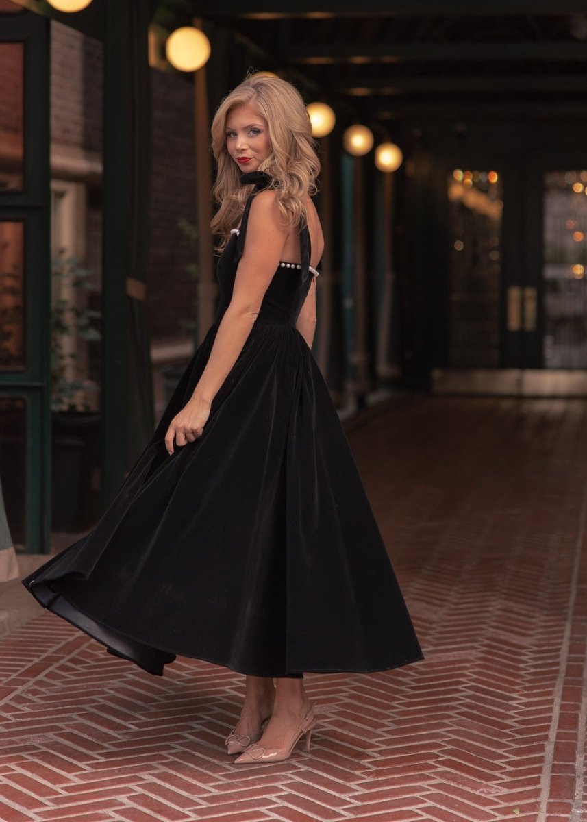 Mary Velvet Holiday Pearl Dress - Black - MISMIJK24123-W-BLK-XXS