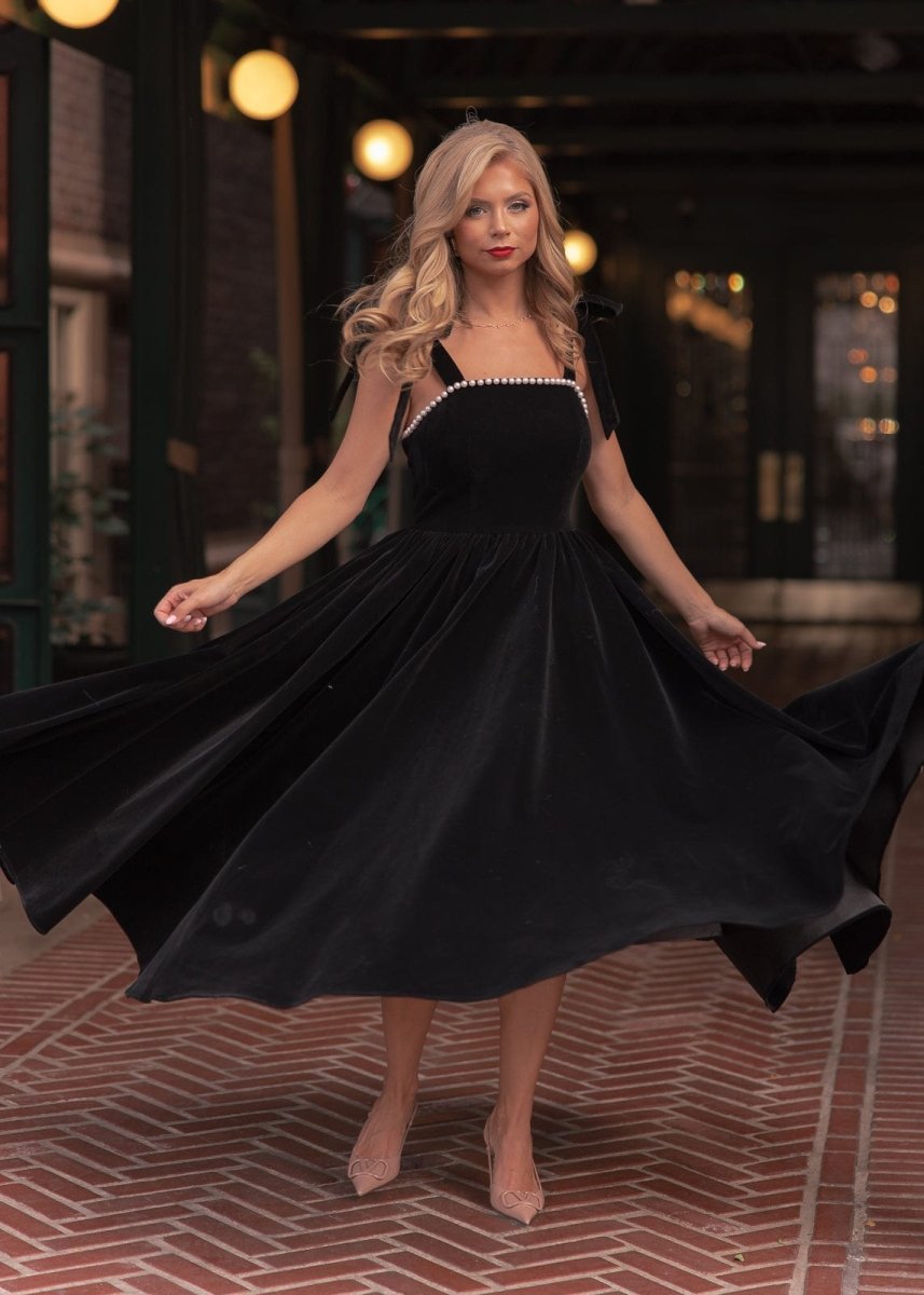 Mary Velvet Holiday Pearl Dress - Black - MISMIJK24123-W-BLK-XXS