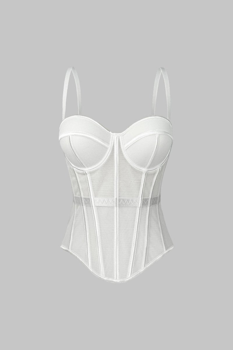 Mesh Bustier Corset Slip Cami Top - MISMIMCWTT2510130393-WHITE-XS