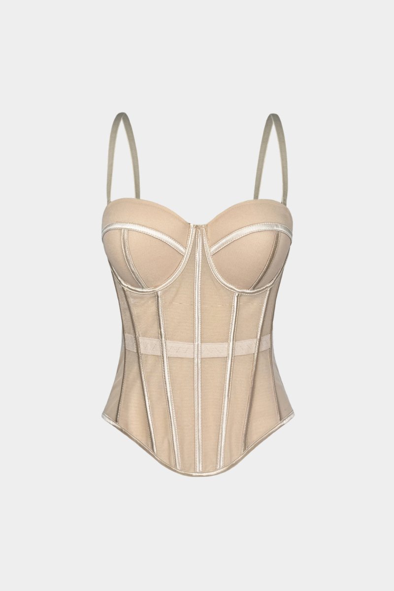 Mesh Bustier Corset Slip Cami Top - MISMIMCWTT2510130393-BEIGE-XS
