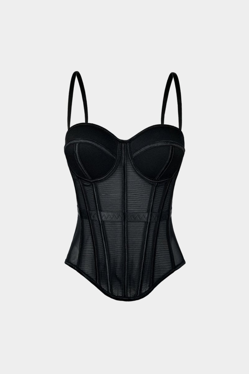 Mesh Bustier Corset Slip Cami Top - MISMIMCWTT2510130393-BLACK-XS