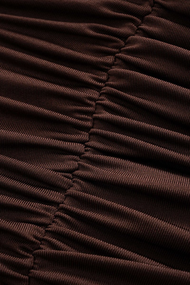 Mesh Metallic Decor Ruched Backless Sleeveless Maxi Dress - MISMIMCWDA2507150163-COFFEE-S